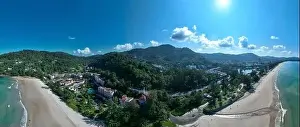 Arial View Prints: Panorama mountains view with sea surface water background
