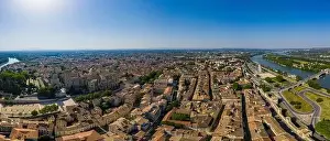Panorama photo of aerial townscape scenery of Avignon city, France