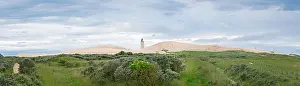 Drifting Prints: Panorama of the sandy dunes with the abandoned lighthouse of Rubjerg Knude, Denmark