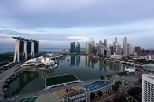 Panorama of Singapore business district skyline and Singapore skyscraper in night at Marina Bay, Singapore