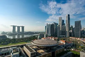 Panorama of Singapore business district skyline and Singapore skyscraper with Supreme Court in morning at Marina Bay, Singapore