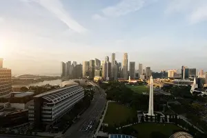 Panorama of Singapore business district skyline and skyscraper with War Memorial Park in morning at Marina Bay, Singapore. Asia