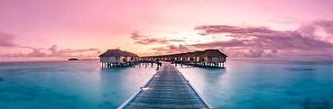 Images Dated 26th May 2019: Panorama sunset landscape in Maldives. Beautiful twilight sky and colorful clouds