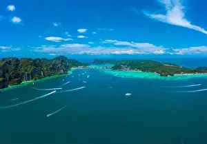 Phi Phi Island Prints: Panorama of tropical islands Phi Phi Don and Phi Phi Leh in sea