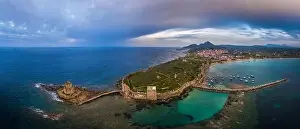 Fortaleza Prints: Panorama of Venetian Fortress of Methoni at sunset in Peloponnese, Messenia, Greece
