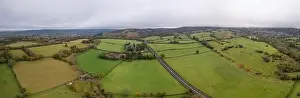 Panorama view of Autumn Colors over Bristol Airport fields from a drone, Somerset, England, Europe