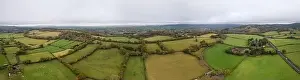 Colorful Trees Prints: Panorama view of Autumn Colors over Bristol Airport fields from a drone