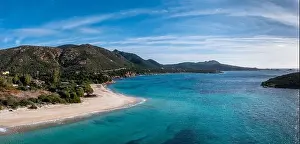 Capo Malfatano Prints: A panorama view of beauitful white sand Turredda beach on the south coast of Sardinia