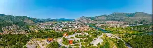 Bosnian Prints: Panorama view of Bosnian town Trebinje and Hercegovacka Gracanica Temple
