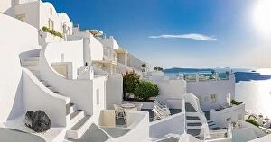 Images Dated 11th October 2019: A panorama view of the caldera in Santorini in summertime. Amazing white architecture