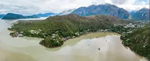 Panorama view of Caleta Tortel with its small cabins - Discovering the beautiful village while traveling the Carretera