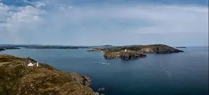 Baltimore Prints: A panorama view of the entrance to the Baltimore Harbor in West Cork with teh Sherkin Island Lighthouse