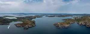 Baltimore Prints: A panorama view of the entrance to the Baltimore Harbor in West Cork with teh Sherkin Island Lighthouse