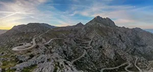 panorama view of the famous snake road leading from the Coll de Reis mountain pass to Sa Calobra in the rugged