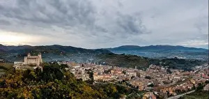 Apennine Mountains Prints: A panorama view of historic Spoleto with the Rocca Albornoziana fortress and cathedral