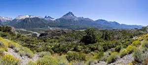 Birds View Prints: Panorama view from the viewpoint Mirador Rio Ibañez at the Carretera Austral in Patagonia