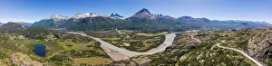 Birds View Prints: Panorama view from the viewpoint Mirador Rio Ibañez at the Carretera Austral in Patagonia
