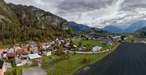 Grisons Prints: A panorama view of the village of Rothenbrunnen in southeastern Switzerland in autumn