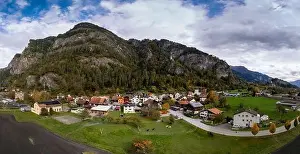 Grisons Prints: A panorama view of the village of Rothenbrunnen in southeastern Switzerland in autumn