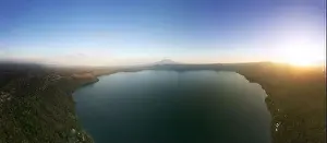 Central American Prints: Panorama of volcano landscape in Nicaragua aerial drone view on sunset time