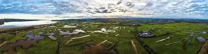 Panorama over Wetlands and Marshes in RSPB Exminster and Powderham Marshe from a drone, Exeter, Devon, England