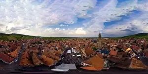 Alsatian Prints: Panoramic 360-degree spherical view of village Dambach-la-ville in Alsace. Made from drone