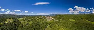 Istra Prints: Panoramic aerial drone picture of Hum in Croatia