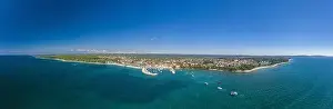 Esplanade Prints: Panoramic aerial drone picture over the Istrian town of Fazana with harbour during daytime