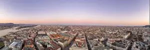 Pano Prints: Panoramic aerial drone shot of downtown skyline in Budapest wint