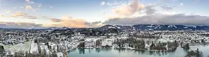 Hohensalzburg Prints: Panoramic aerial drone shot view of Leopoldskroner lake southwest of outskirts of Salzburg during winter