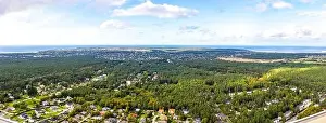 Baltic States Prints: Panoramic aerial drone view of beautiful green nature landscape of the outskirts of Tallinn city
