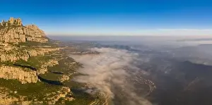Conglomerate Prints: Panoramic aerial drone view of Montserrat mountain range and its valley near Barcelona