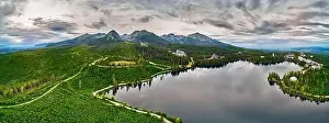 Solisko Prints: Panoramic aerial drone view of mountain lake in National Park High Tatra