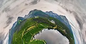 Solisko Prints: Panoramic aerial drone view of mountain lake in National Park High Tatra
