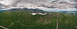 Solisko Prints: Panoramic aerial drone view of mountain lake in National Park High Tatra