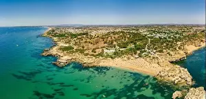 Albufeira Prints: Panoramic aerial drone view of popular Praia do Castelo beach