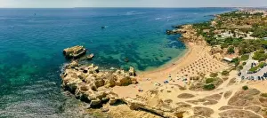 Albufeira Prints: Panoramic aerial drone view of popular Praia do Castelo beach