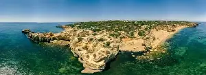 Albufeira Prints: Panoramic aerial drone view of popular Praia do Castelo beach