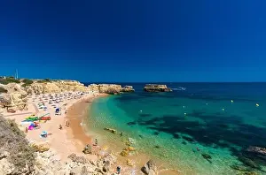 Albufeira Prints: Panoramic aerial drone view of popular Praia do Castelo beach