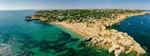 Albufeira Prints: Panoramic aerial drone view of popular Praia do Castelo beach