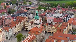 City Hall Prints: Panoramic aerial image displays the picturesque setting of Jelenia Góra's market square