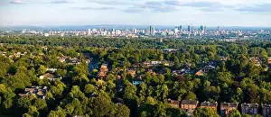 Manchester Skyline Prints: Panoramic aerial image of Manchester skyline photographed from Prestwich