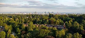 Green Space Prints: Panoramic aerial image of Manchester skyline photographed from Prestwich