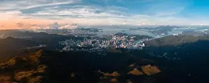 Urban Architecture Prints: Panoramic aerial photo over Hong Kong