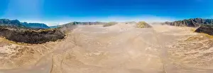Hight Prints: Panoramic Aerial shot of the Bromo volcano and Batok volcano at the Bromo Tengger Semeru National Park on Java Island