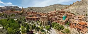 Teruel Prints: Panoramic aerial view of Albarracin province of Teruel listed as beautiful towns of Spain