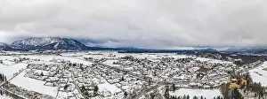 Untersberg Prints: Panoramic aerial view of Austrian Alps valley village near Untersberg mountain