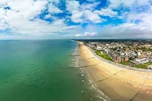 Panoramic aerial done view of Bognor Regis beach, West Sussex, England UK