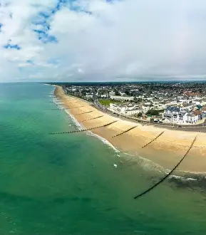 Panoramic aerial done view of Bognor Regis beach, West Sussex, England UK