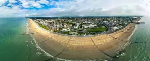 Bognor Regis Prints: Panoramic aerial done view of Bognor Regis beach, West Sussex, England UK